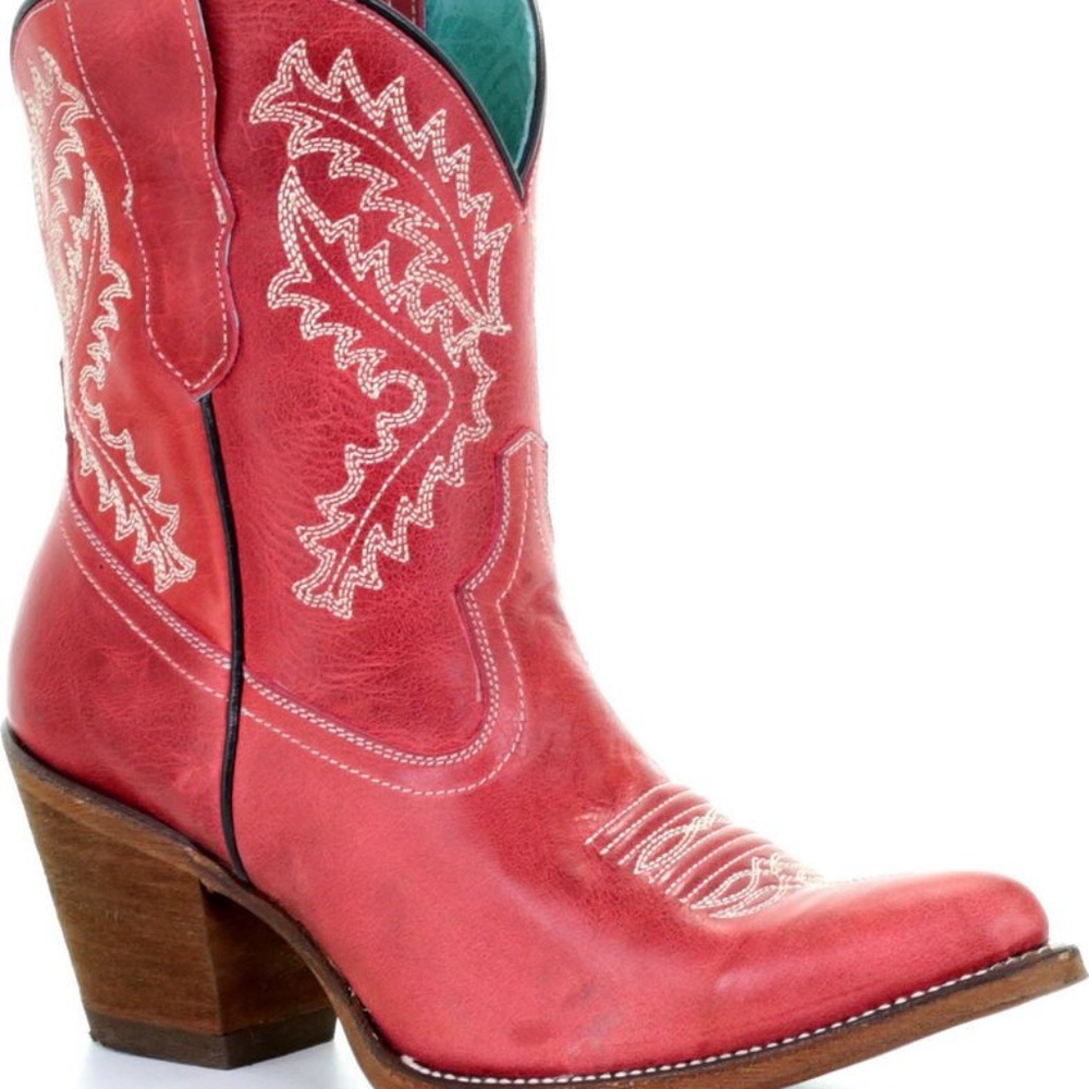 Corral Rose Embroidered Short Boots Red